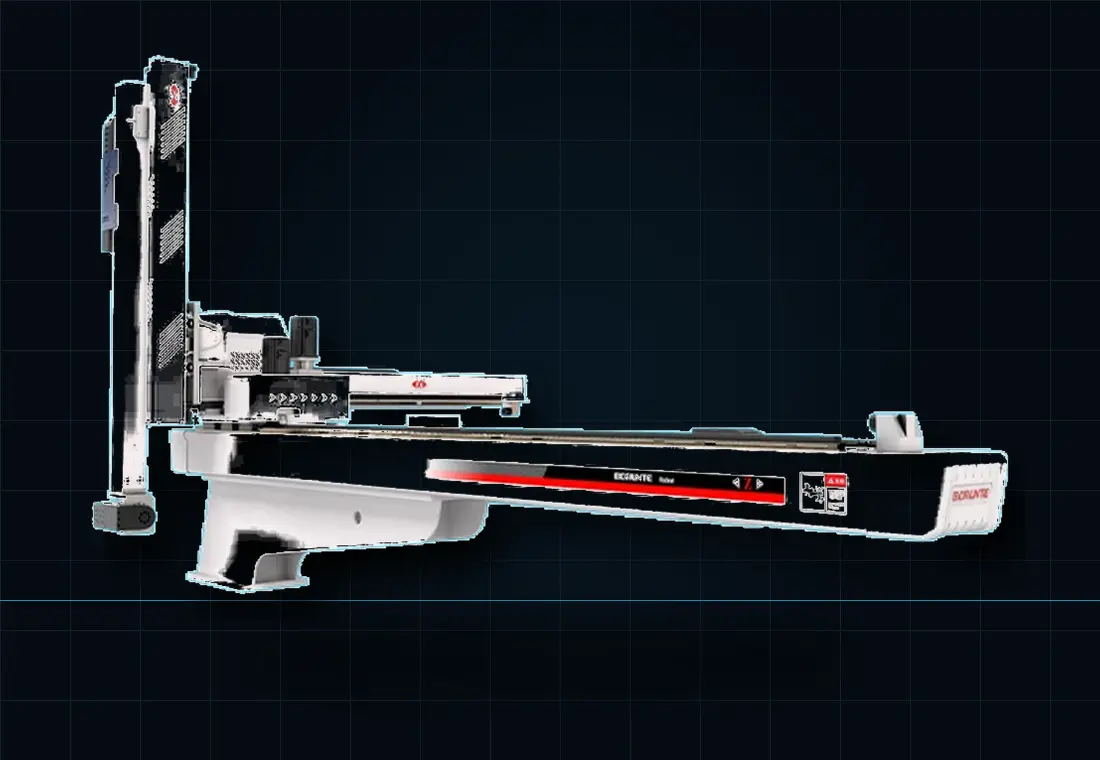 Four-axis injection manipulator arm for oriented downstream placement