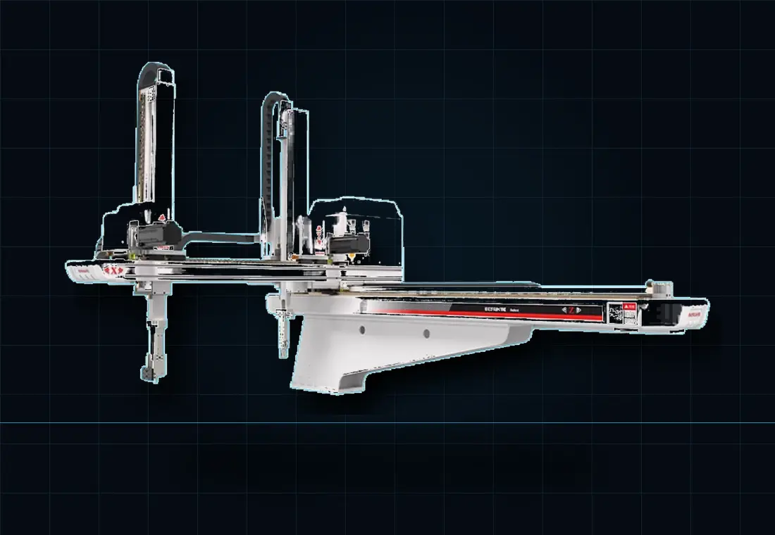 Injection moulding machine robot for component separation and transfer
